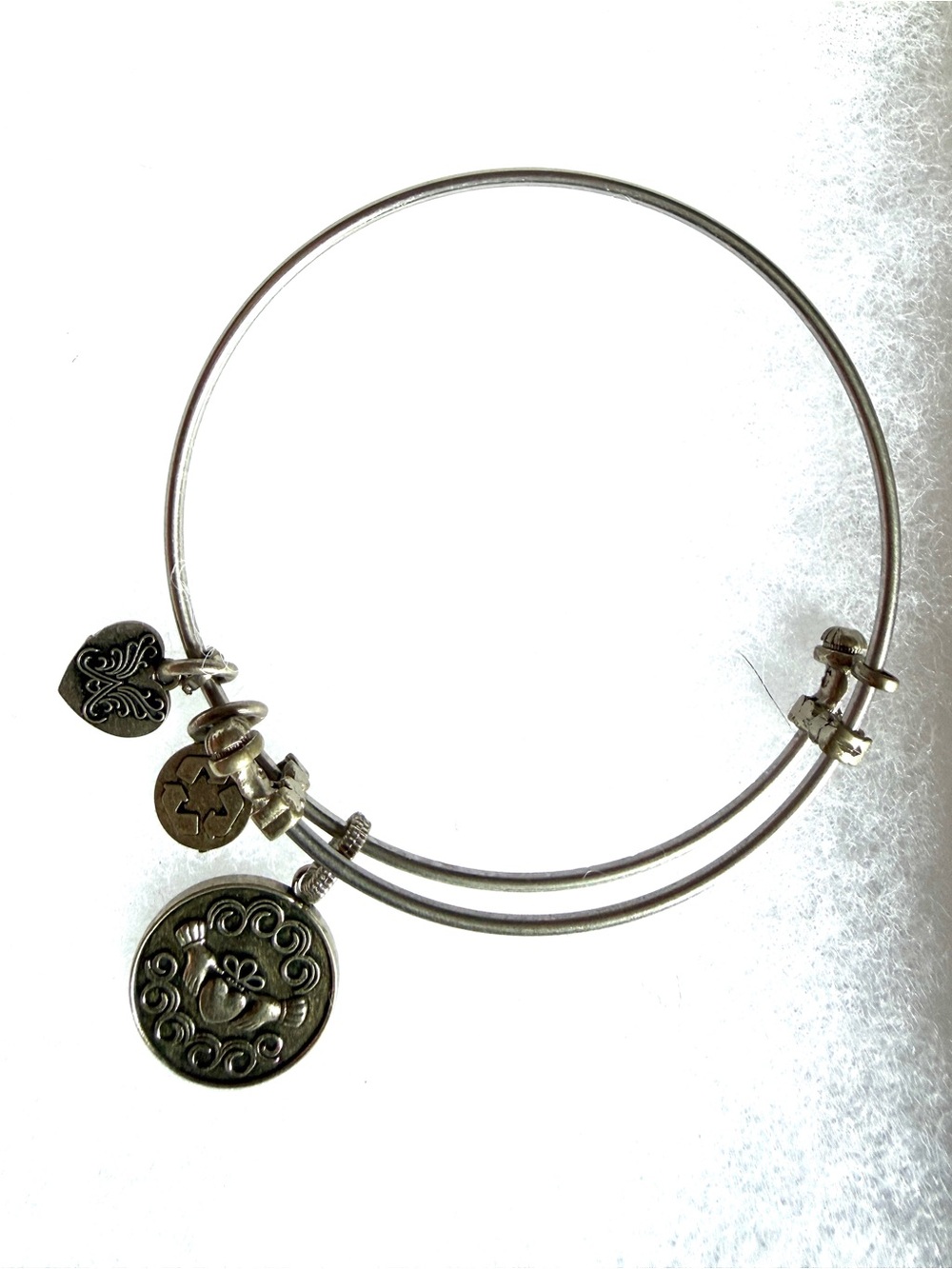 Alex and Ani Rafaelian Silver finish Charm Bangle Bracelet Claddagh medallion